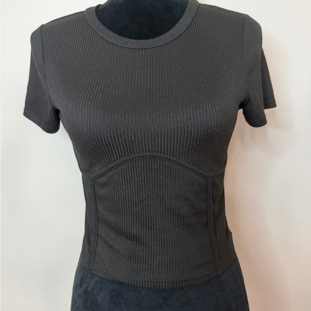 Love J Black Ribbed Crop Top